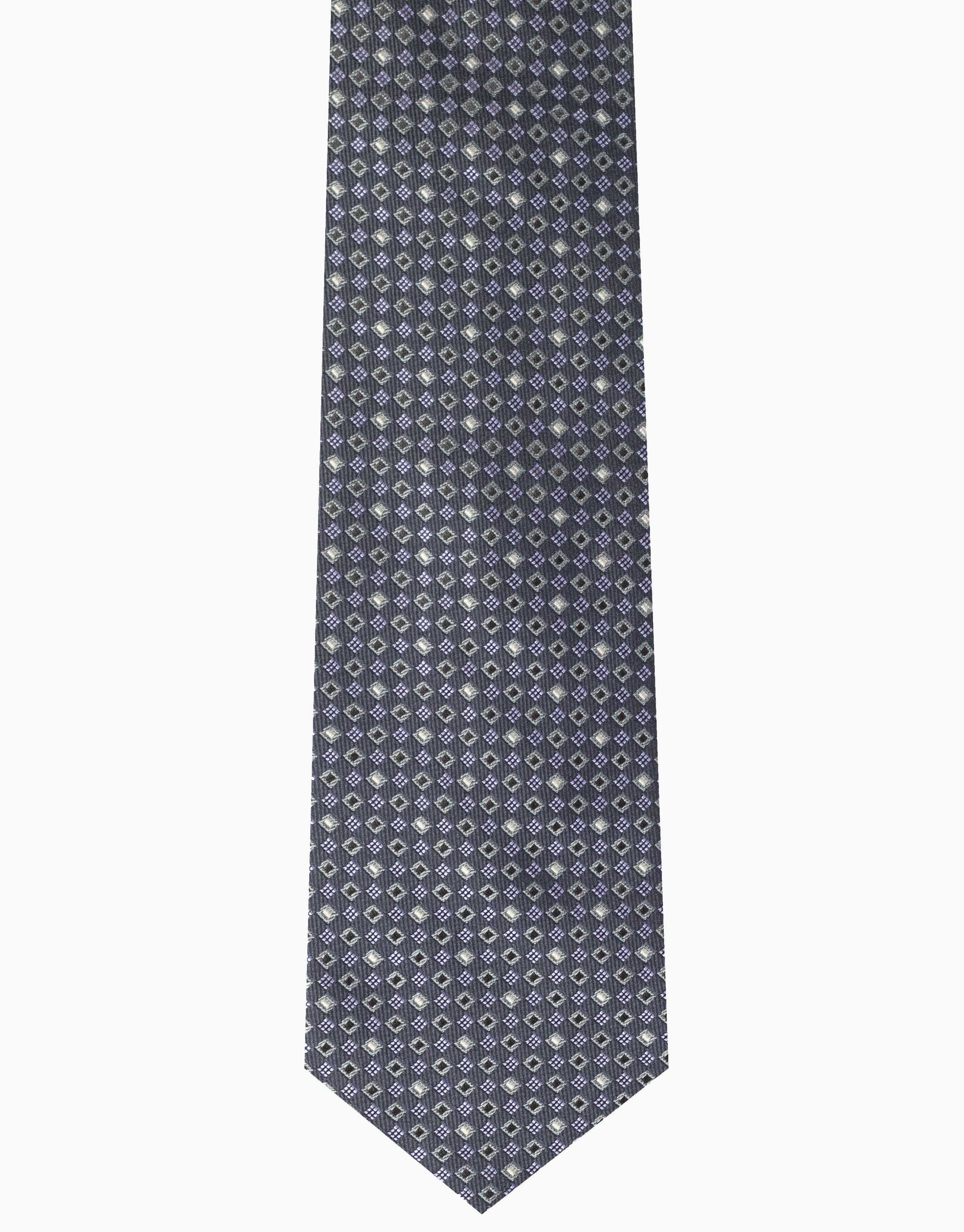Navy & Lilac Square Geo Italian Silk Tie