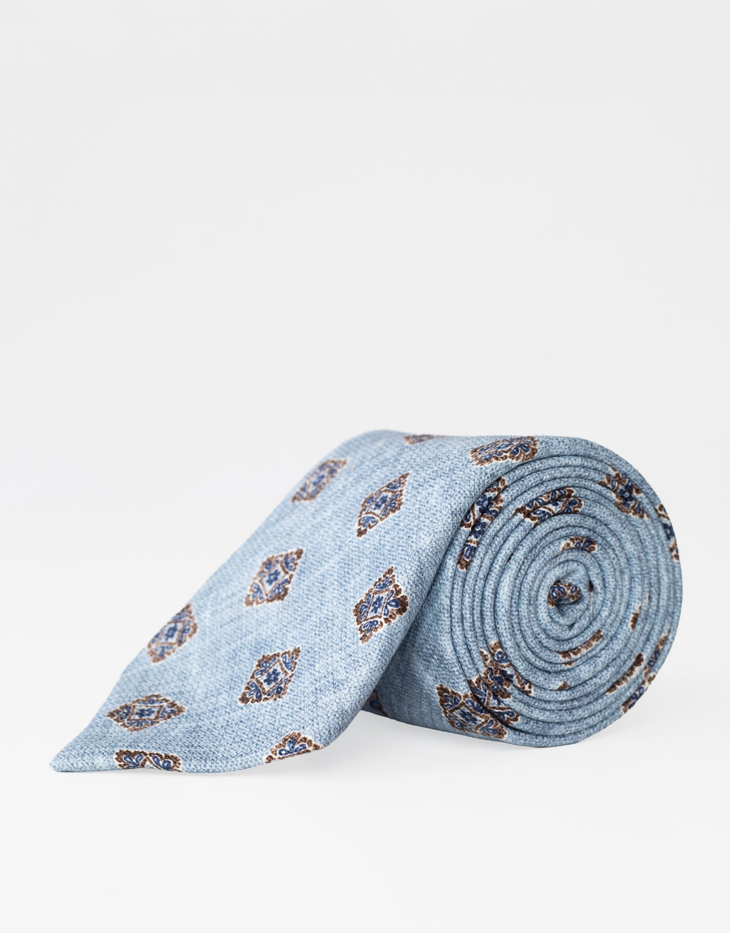 Sky Blue Foulard Italian Silk Tie - rolled