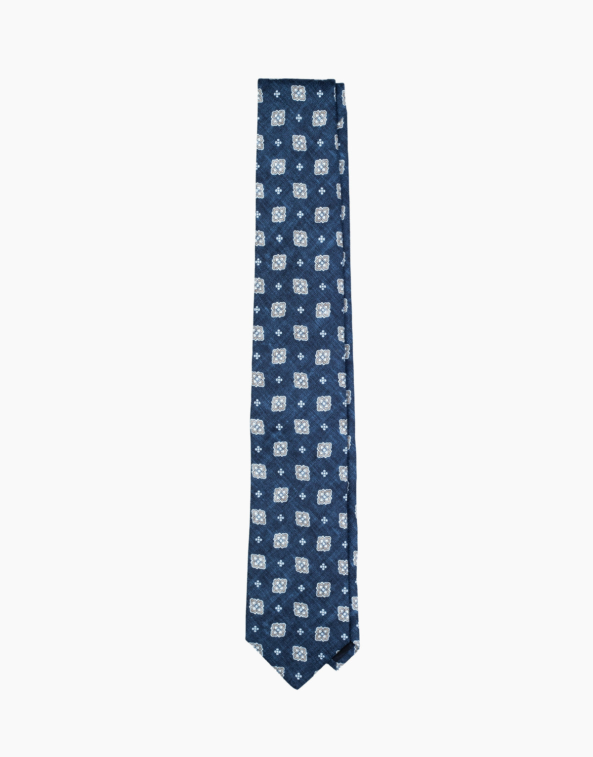 Blue Floral Medallion Italian Silk Tie - flat lay