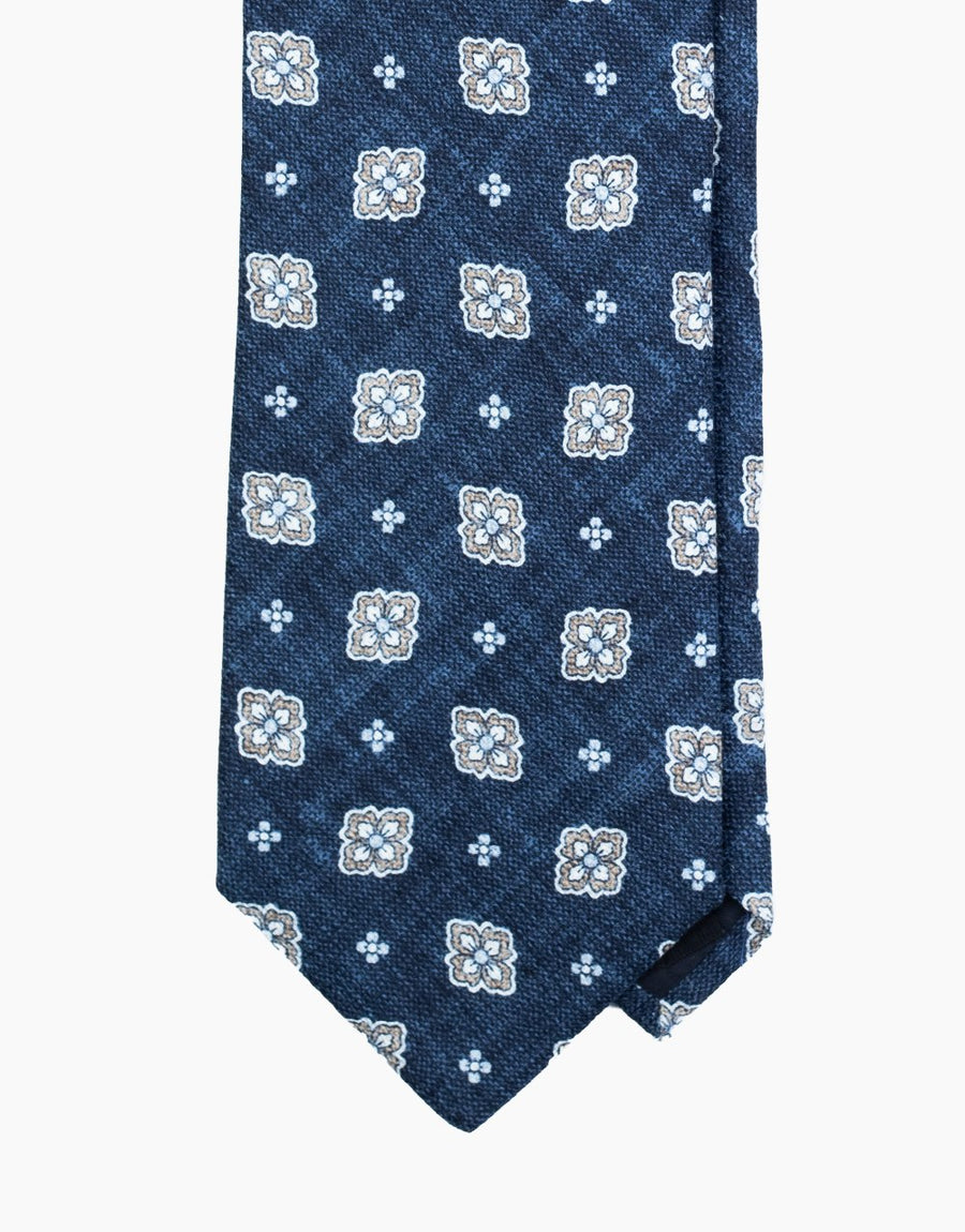 Blue Floral Medallion Italian Silk Tie - tie point