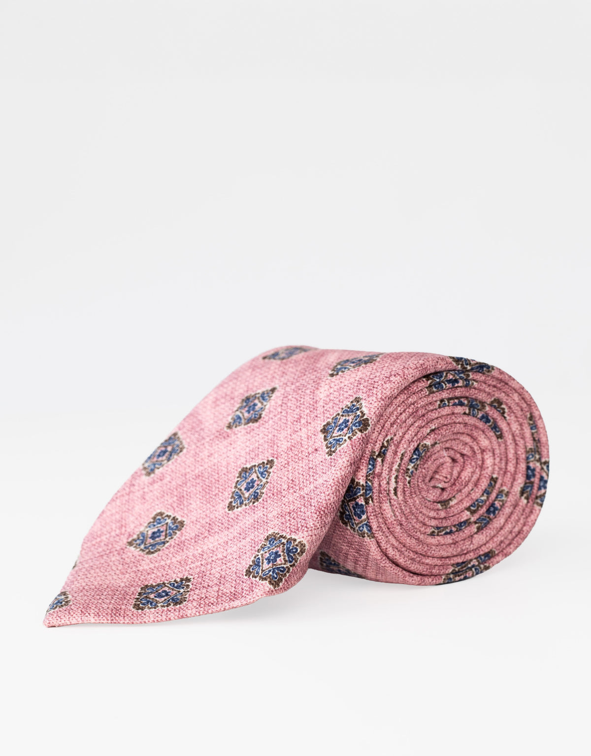 Dusty Rose Foulard Italian Silk Tie - rolled