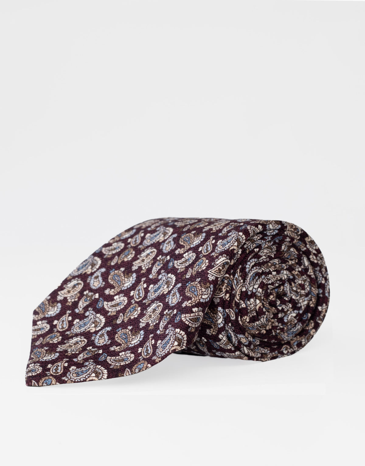 Mahogany Brown Paisley Italian Silk Tie - rolled