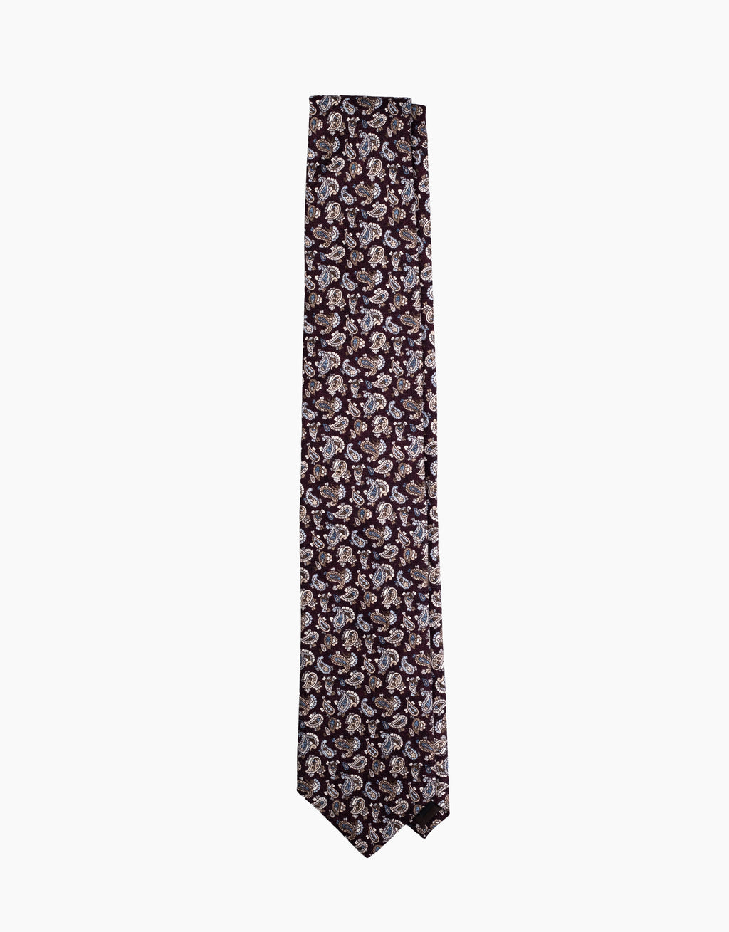 Mahogany Brown Paisley Italian Silk Tie - flat lay