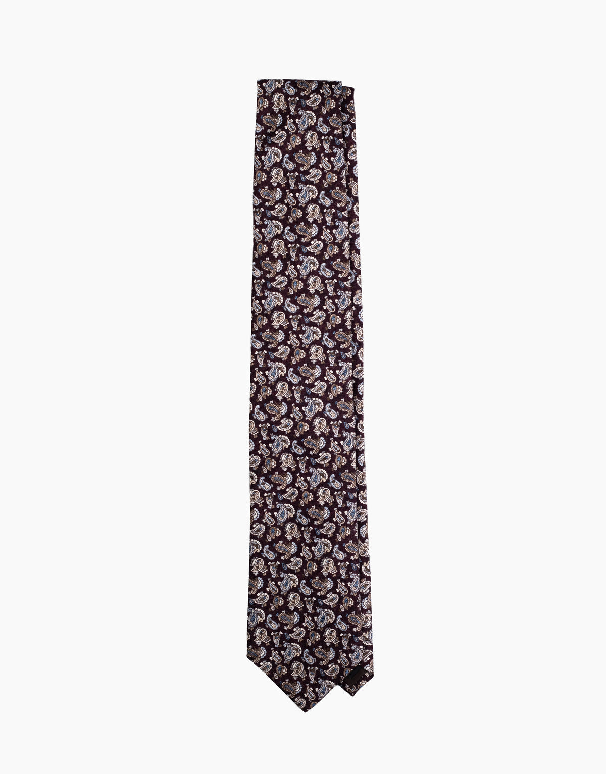 Mahogany Brown Paisley Italian Silk Tie - flat lay