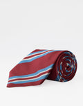 Burgundy & Blue Stripe Jacquard Italian Silk Tie - rolled