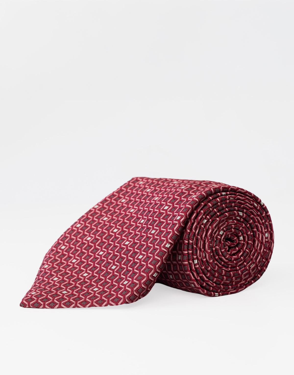 Burgundy Diamond Jacquard Italian Silk Tie - rolled
