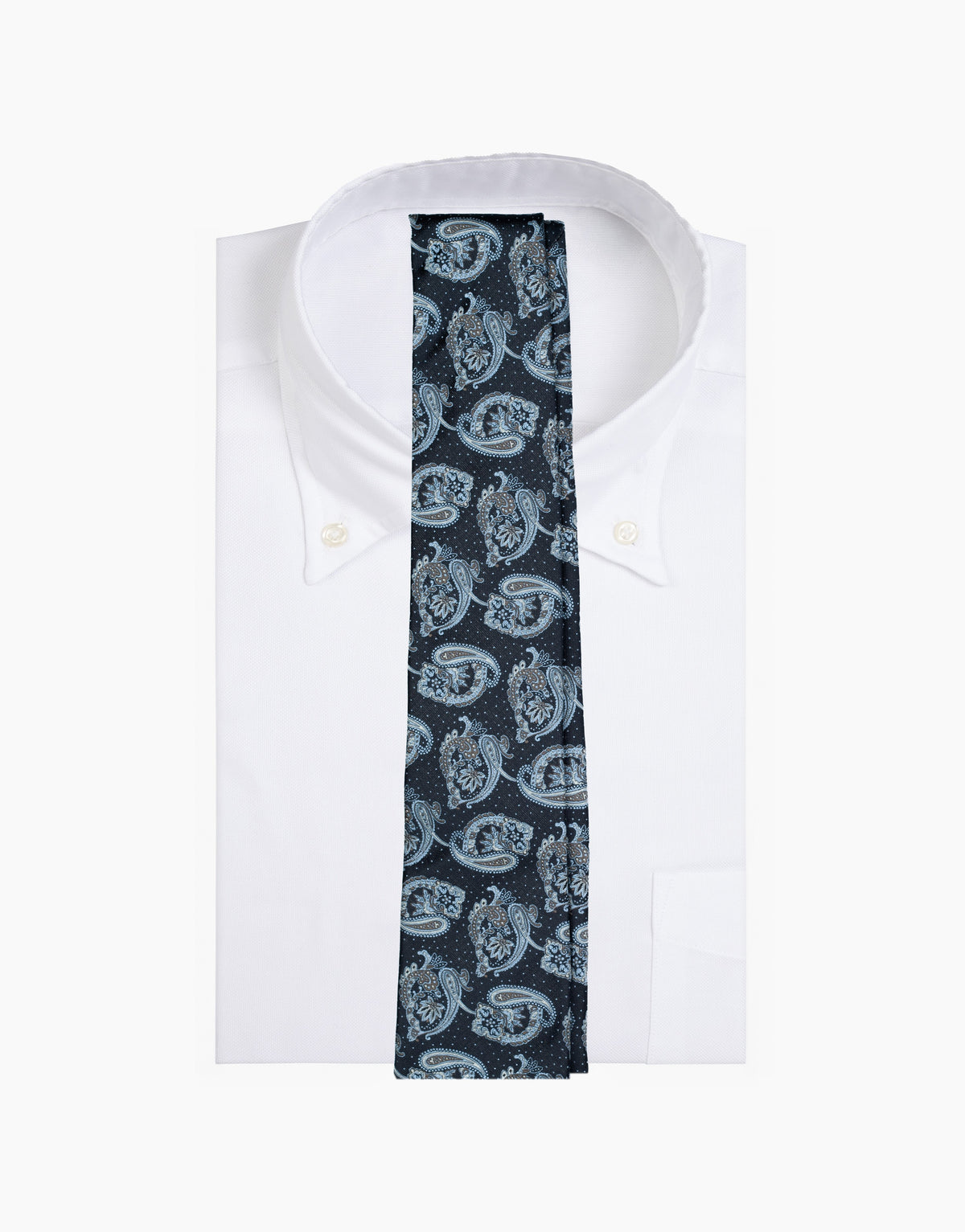 Black Paisley Jacquard Italian Silk Tie - on a white shirt
