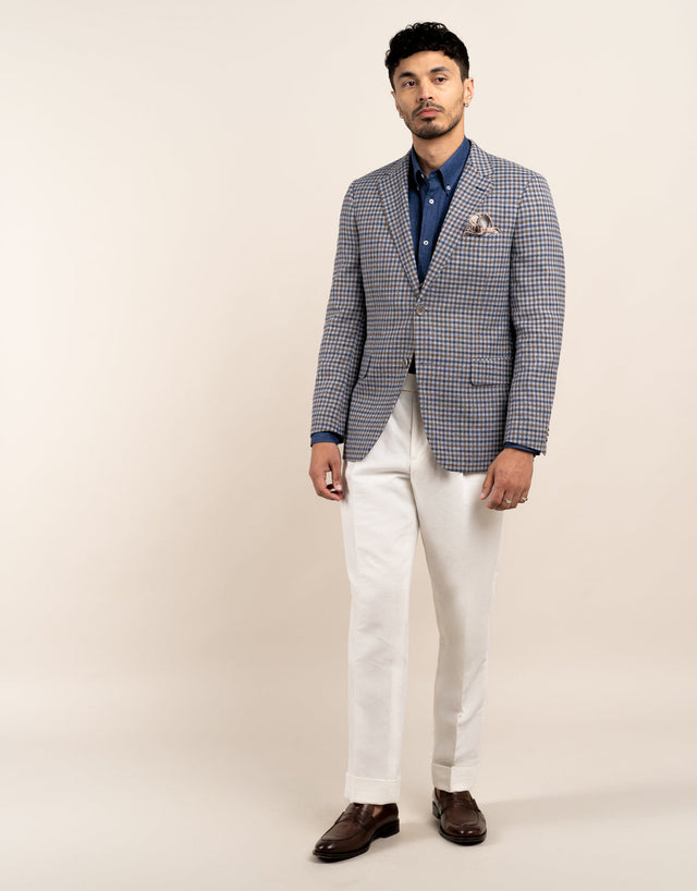 Hawker Blue and Brown Gun Check Blazer