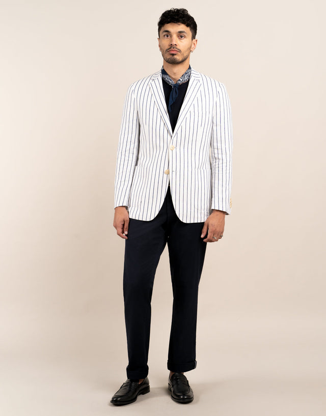 Malta White Stripe Linen Blend Blazer