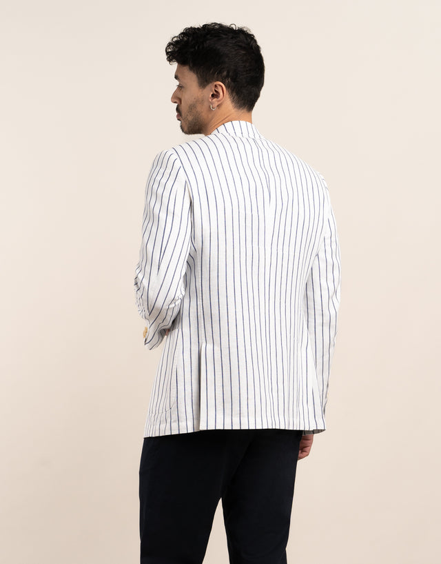 Malta White Stripe Linen Blend Blazer