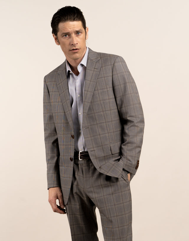 Cooper Grey and Brown Check Suit Jacket