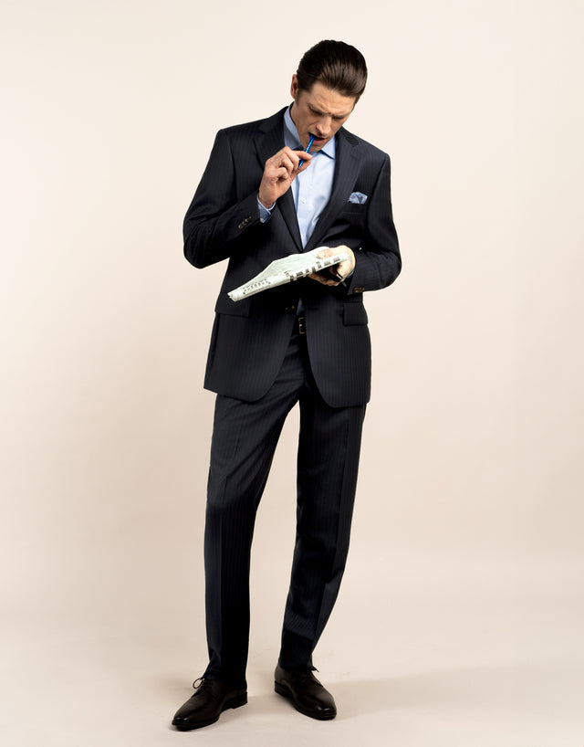 Lotus Navy Stripe Suit Trouser