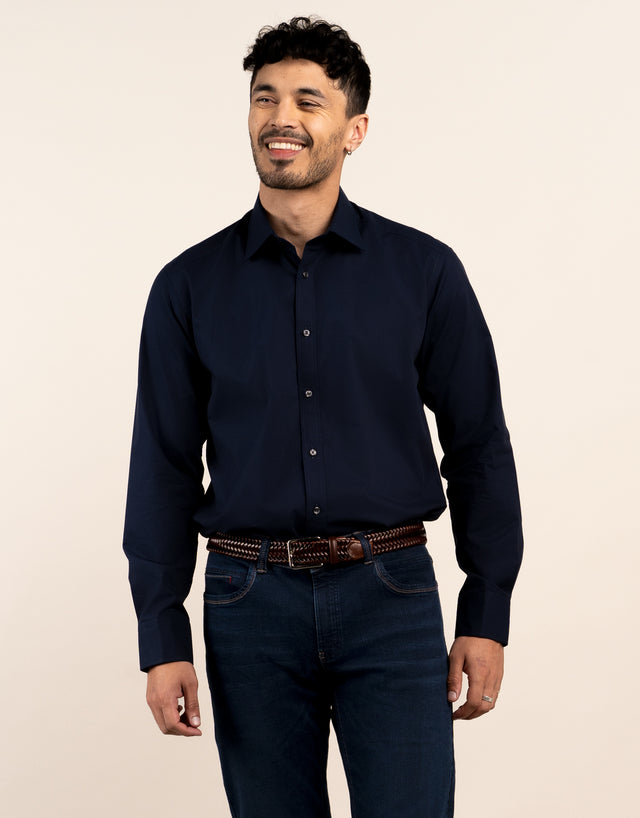 London Navy Plain Poplin Shirt