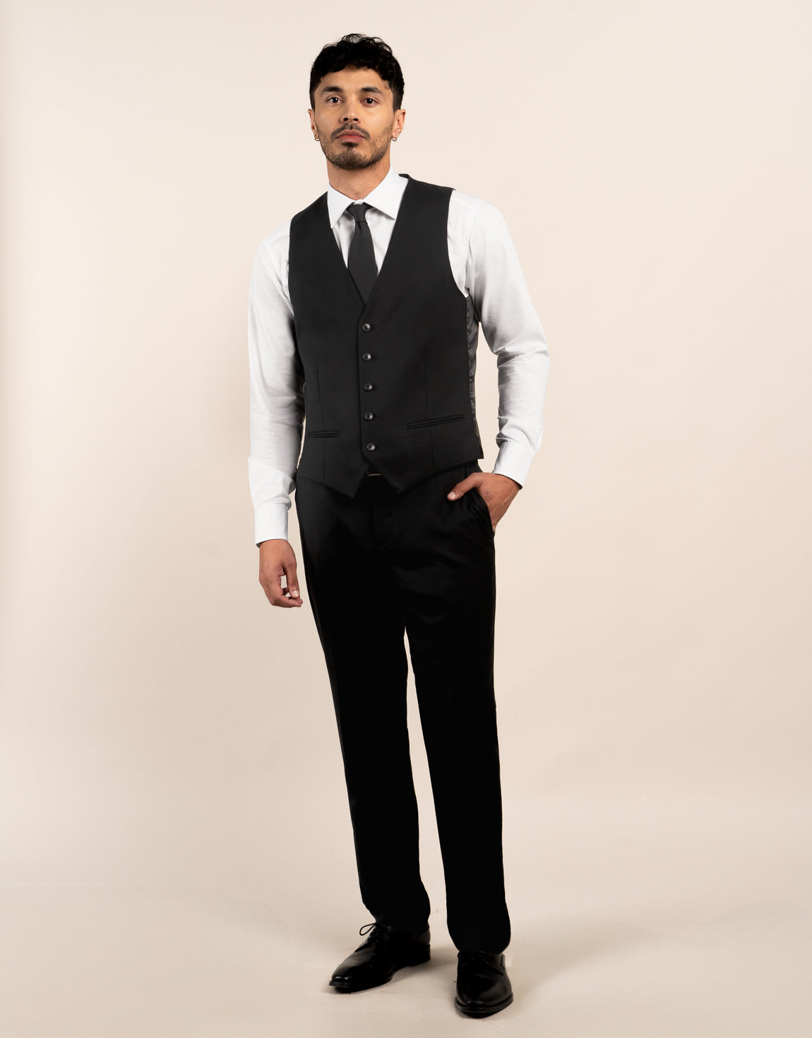 Shay is 185cm wearing size 100 Waistcoat