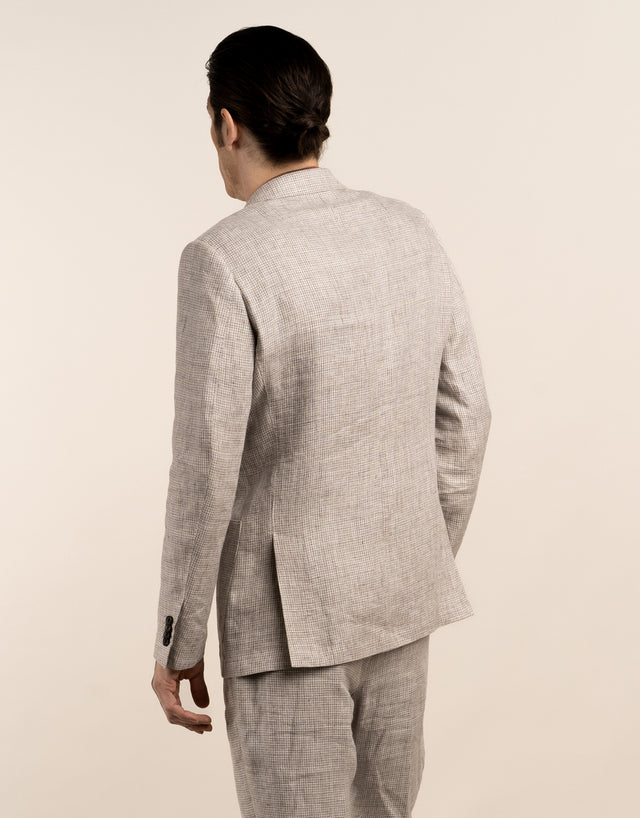 Malta Beige Houndstooth Linen Blazer