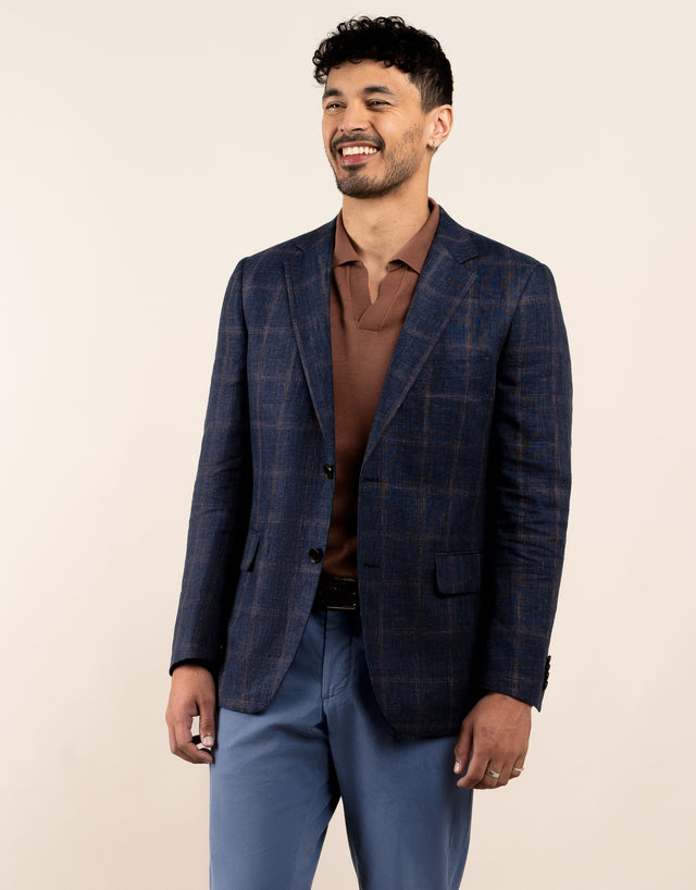 Hawker Navy and Brown Check Blazer