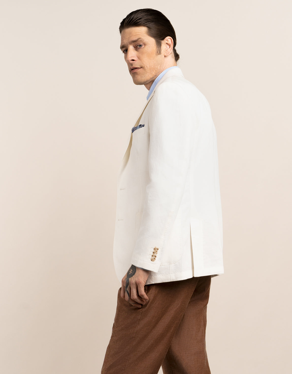 Malta White Linen-Cotton Blazer
