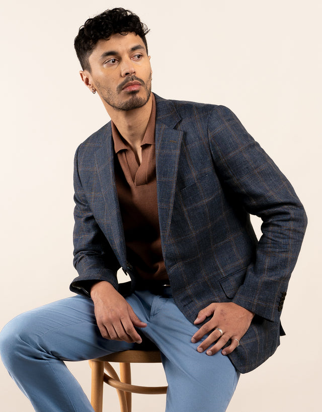 Hawker Navy and Brown Check Blazer