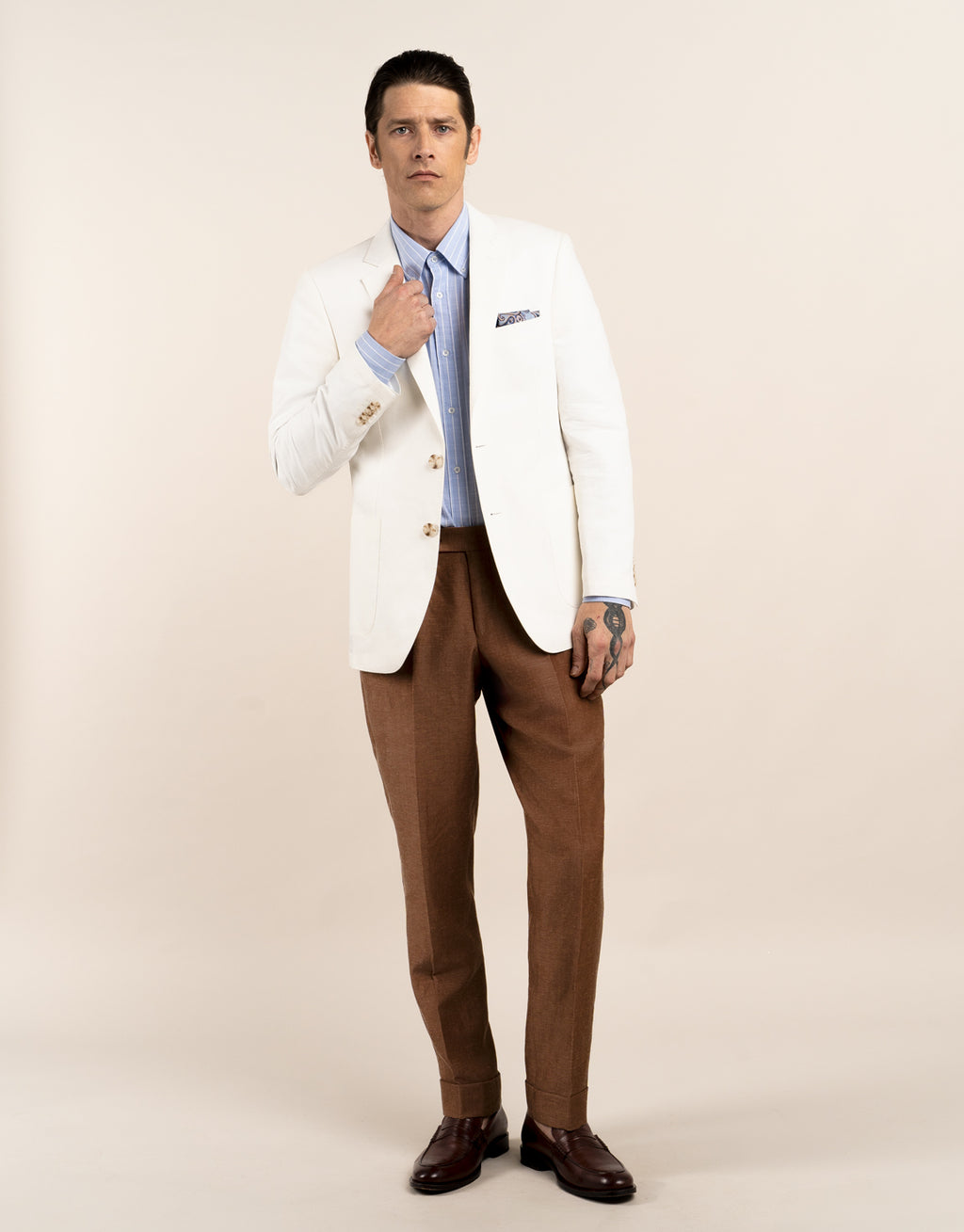 Malta White Linen-Cotton Blazer