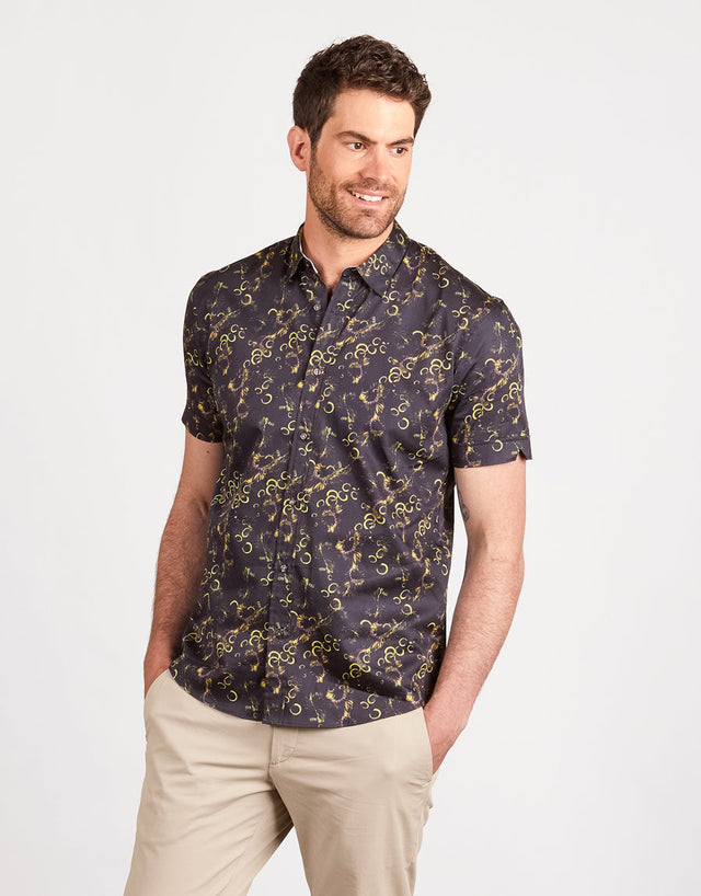 Waihi Navy Fireworks Print Short Sleeve Shirt