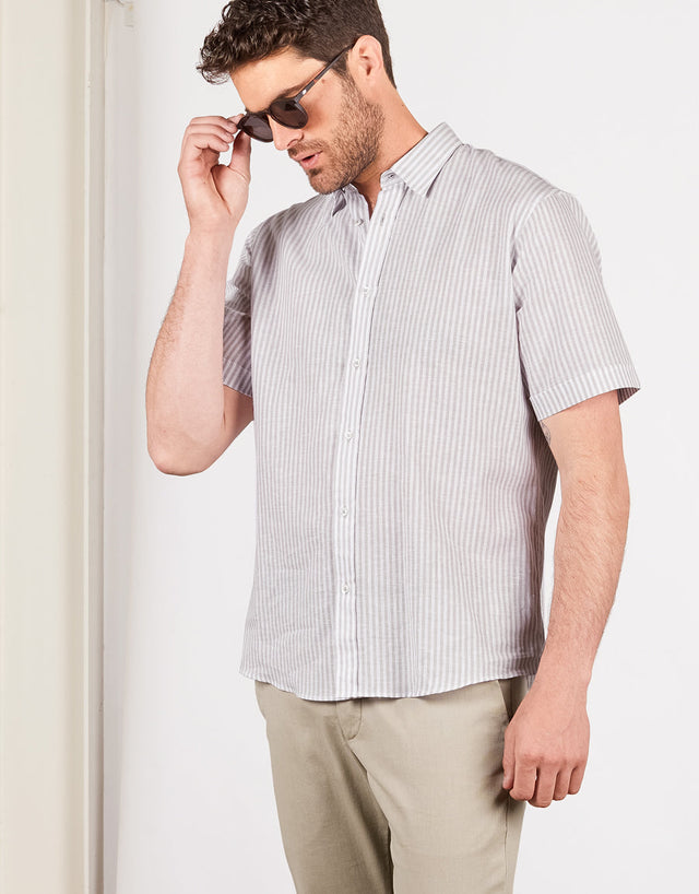 Raglan Light Grey Stripe Short Sleeve Shirt