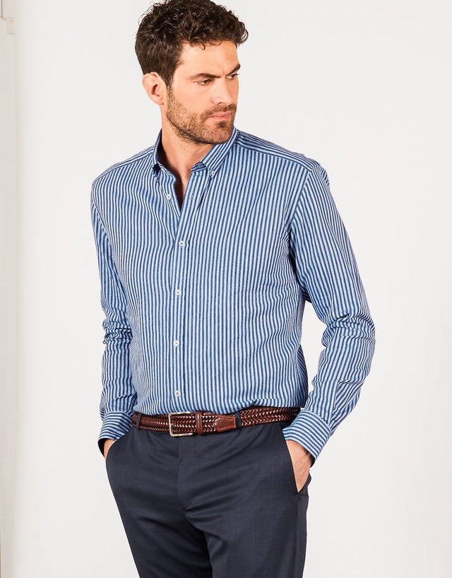 Ohope Navy Stripe Linen Blend Shirt