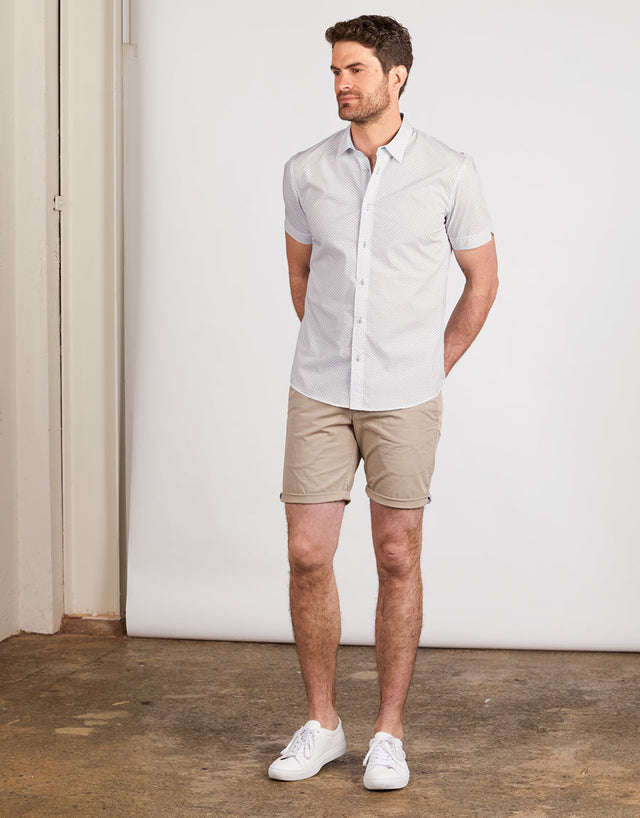 Waihi White Geometric Short Sleeve Shirt