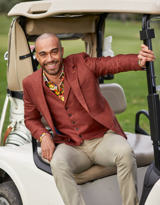 Hawker Blood Orange Herringbone Linen Blazer