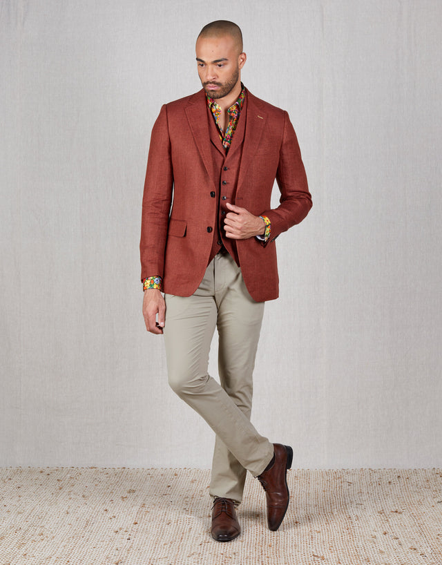 Shelby Blood Orange Herringbone Linen Waistcoat