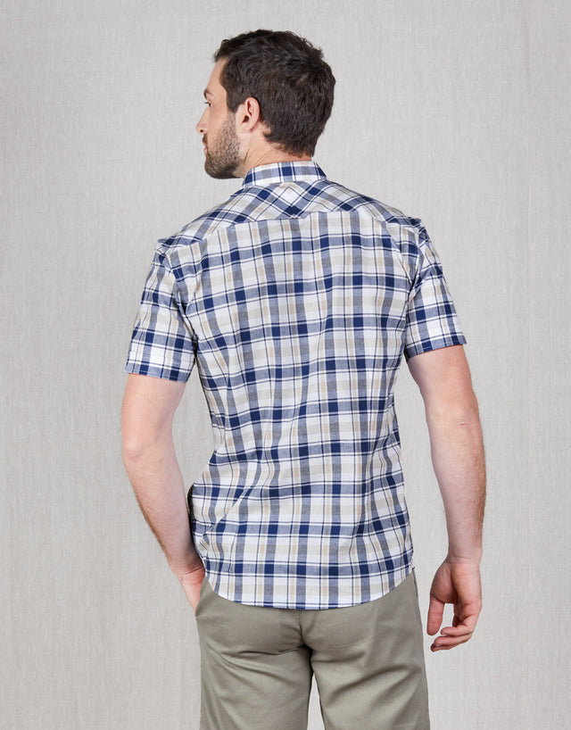 Waihi Blue & Beige Check Short Sleeve Shirt