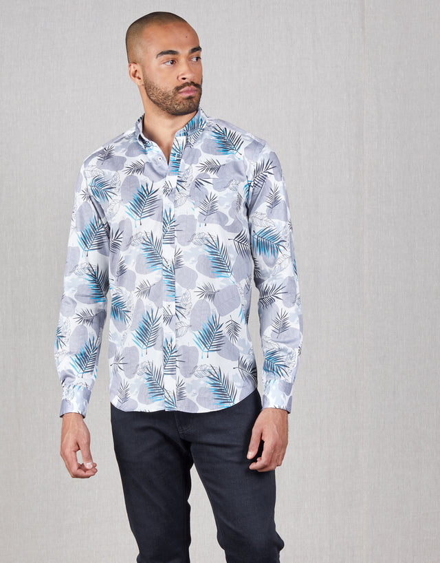 Ohope Blue Leaf Print Shirt