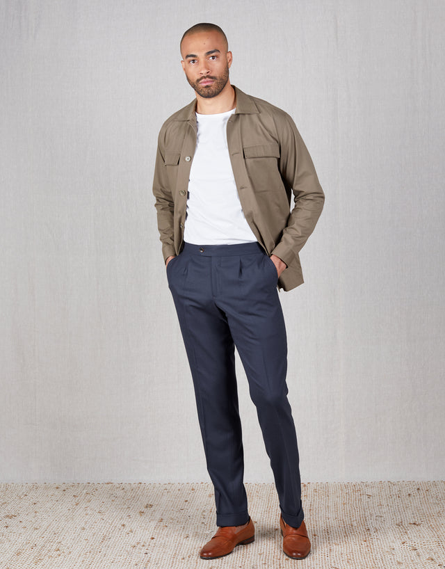 Evans Denim Blue Linen-Wool Blend Twill Trouser