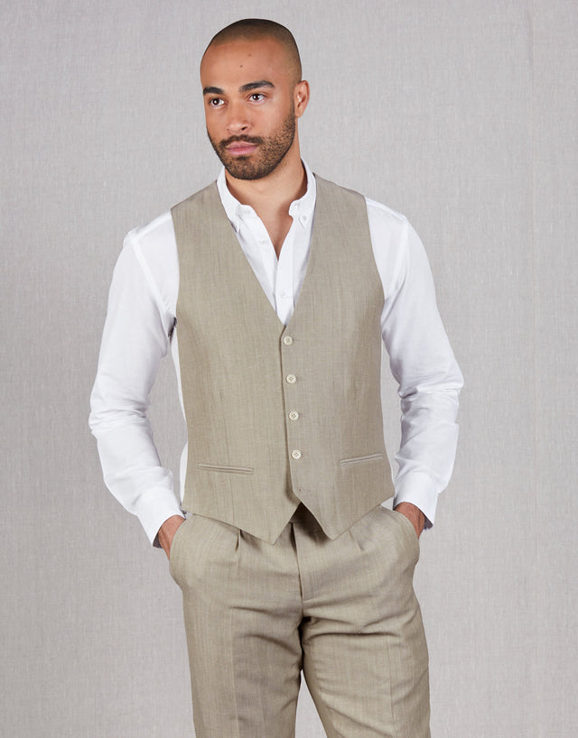 Churchill Bone Linen-Wool Blend Twill Waistcoat