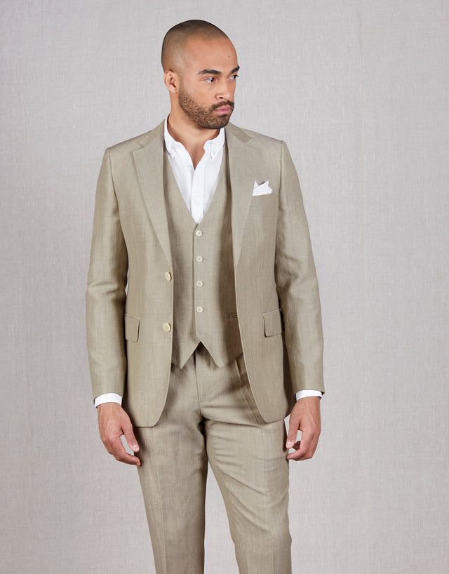 Hawker Bone Linen-Wool Blend Twill Blazer