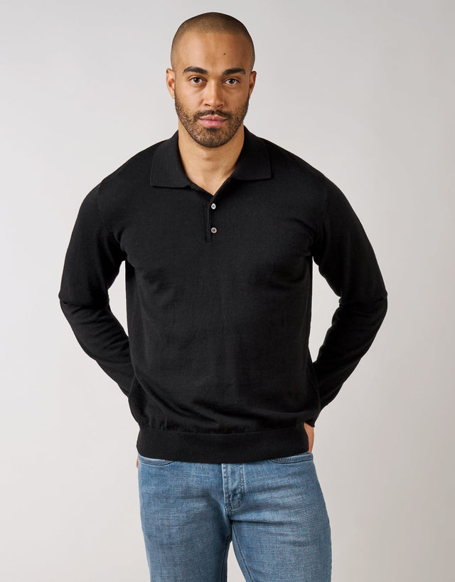 Owaka Black Merino Polo Jersey