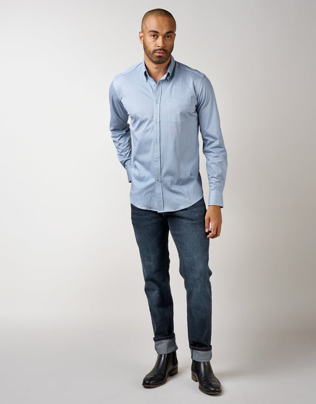 Ohope Blue & White Knitted Geometric Shirt