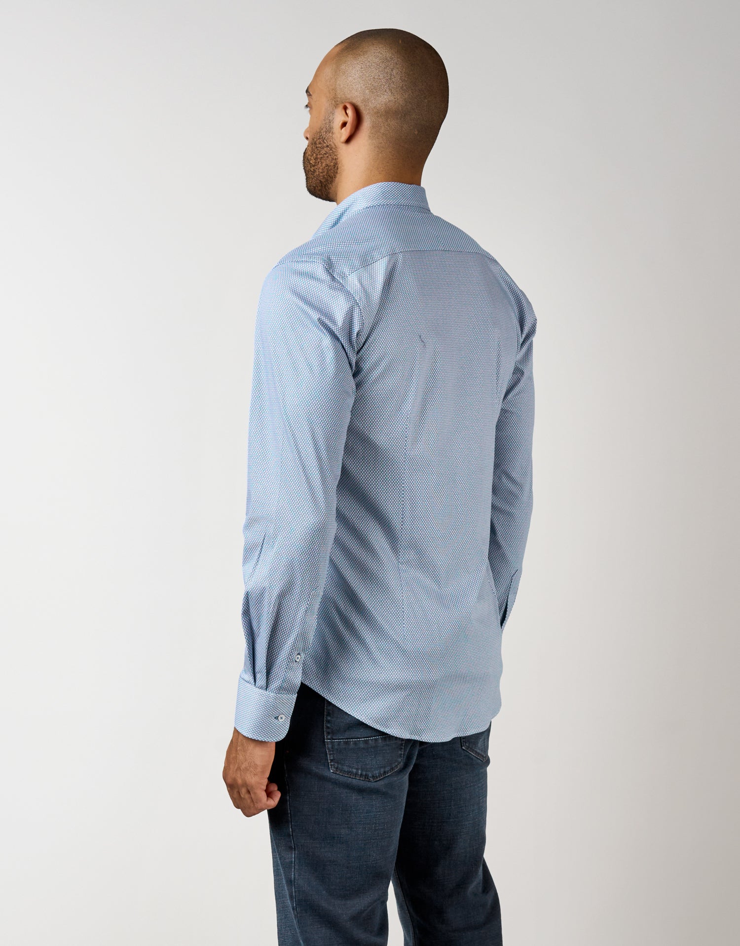 Ohope Blue & White Knitted Geometric Shirt