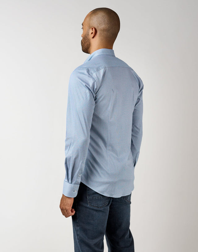 Ohope Blue & White Knitted Geometric Shirt