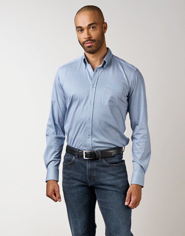 Ohope Blue & White Knitted Geometric Shirt