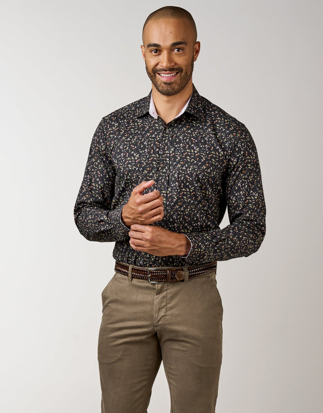 Barbican Black MicroFloral Print Shirt