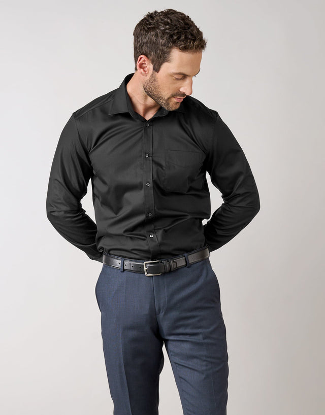 Sinatra Black Twill Tailored Shirt