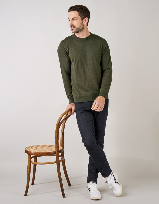 Naseby Olive Green Crew Neck Jersey