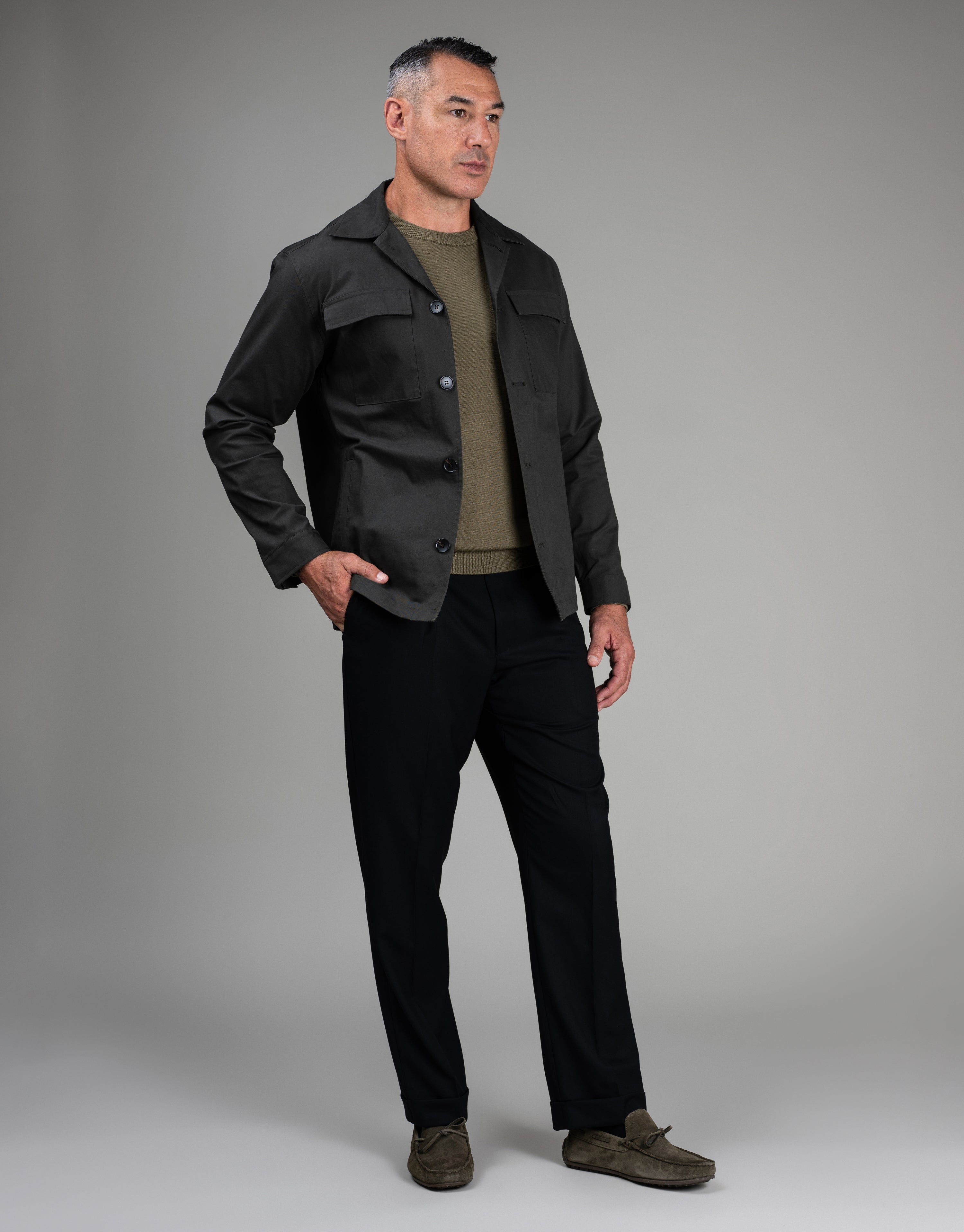 Devonport Khaki Green Cotton Shirt Jacket