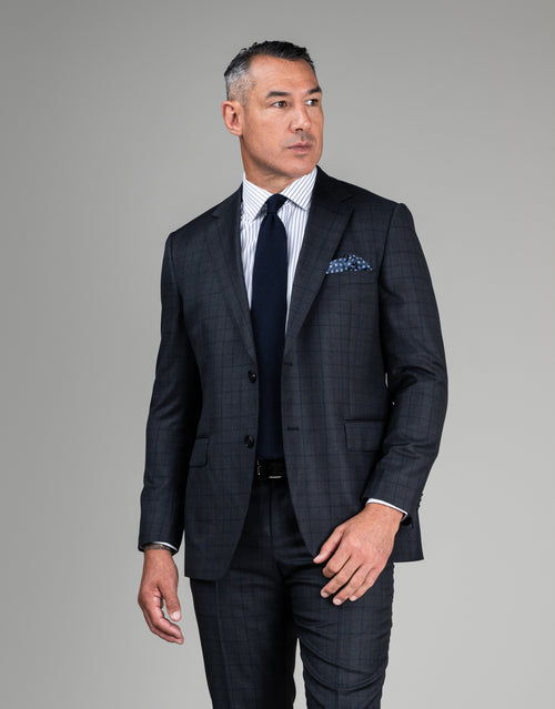 Cooper Charcoal & Blue Check Suit Jacket
