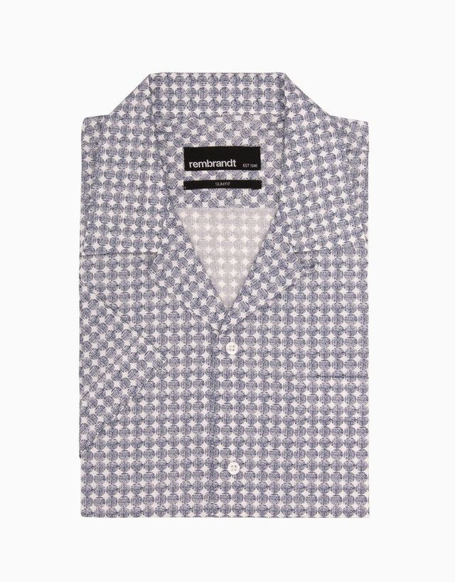 Hahei Blue and White Dot Casual Short Sleeve Shirt