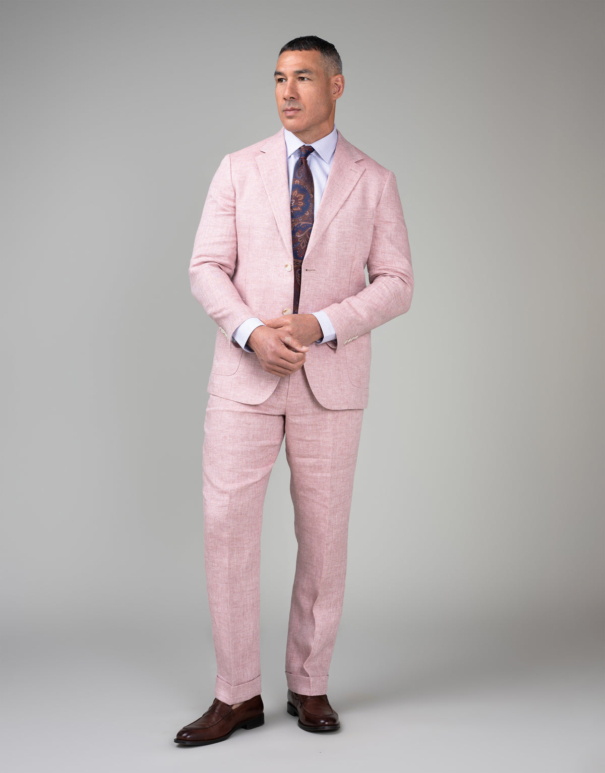 Malta Powder Pink Herringbone Linen Suit