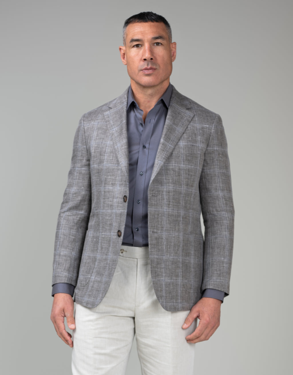 Malta Light Brown & Blue Linen Check Blazer