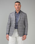 Malta Light Brown & Blue Linen Check Blazer