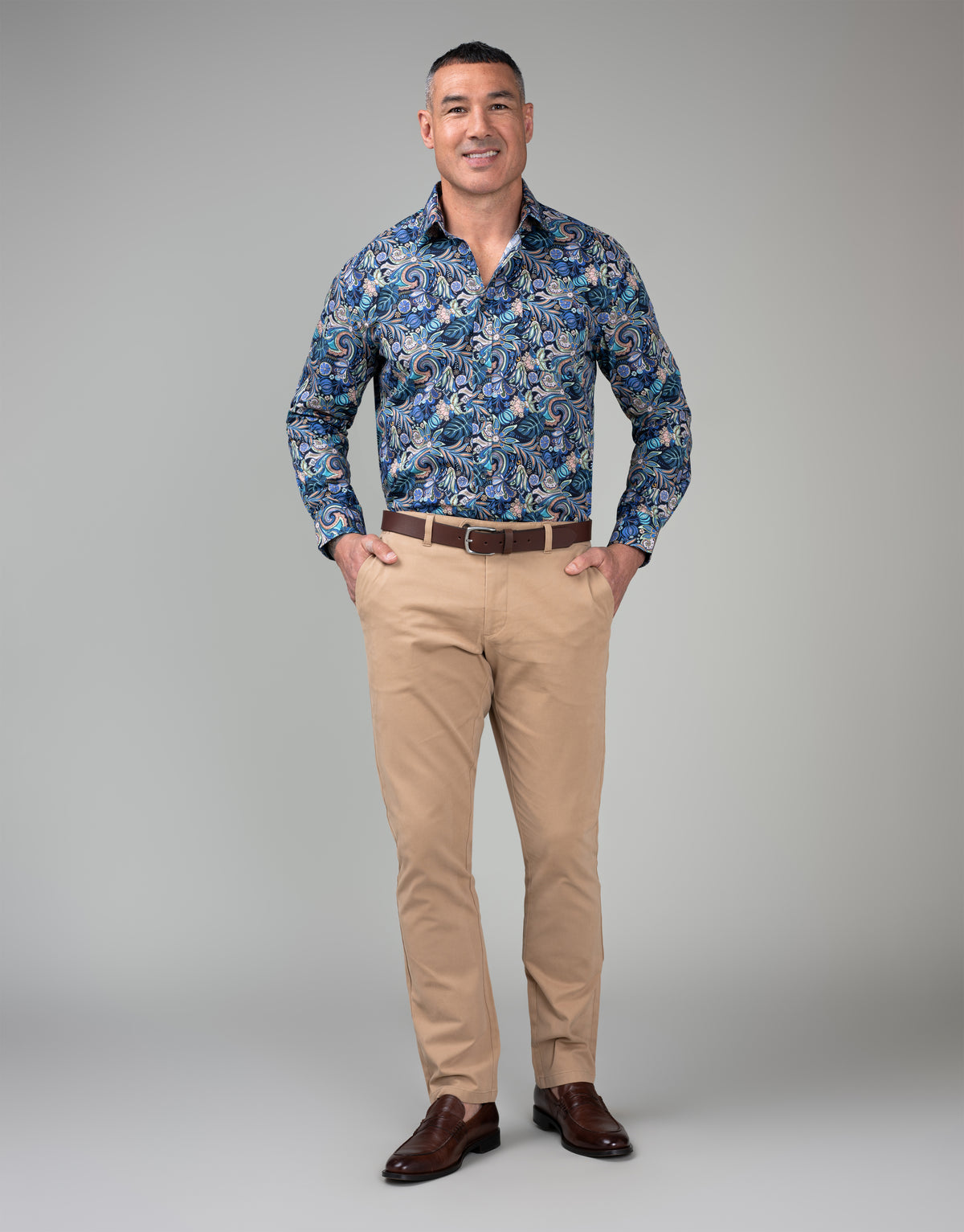 Sinatra Navy Tropical Paisley Print Shirt