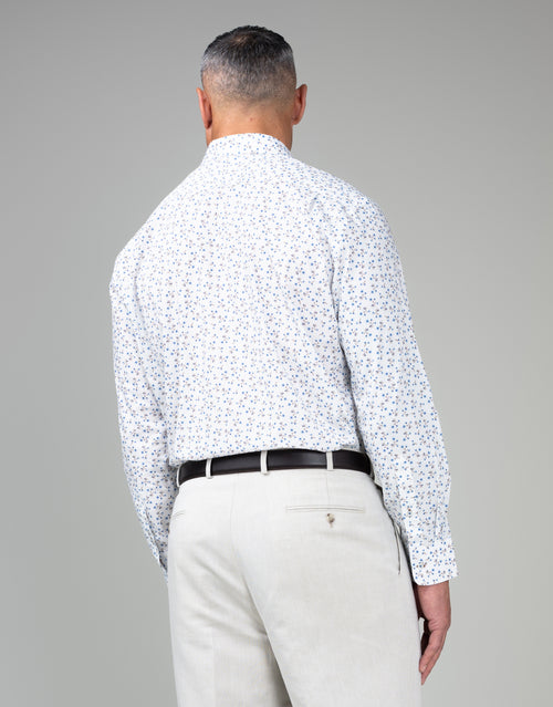 Sinatra White & Blue Myosotis Floral Print Shirt